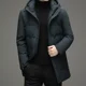 thumbnail image 1 of Chaqueta de plumón de longitud media para hombre, nueva chaqueta de invierno 2024 de color sólido grueso con capucha para hombre, abrigo para hombre con protección contra el frío, 1 of 4