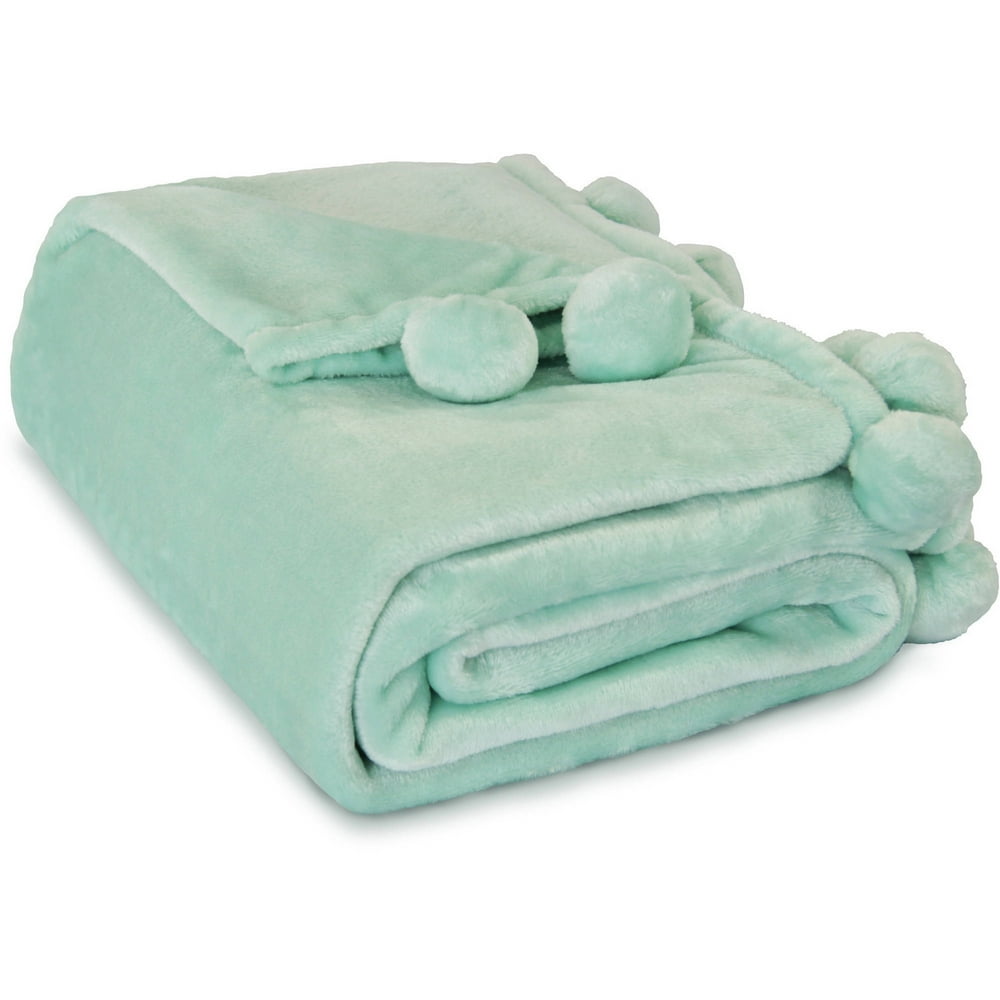 Mainstays Plush Fleece 50" x 60" Pompom Throw Blanket, 1 Each Walmart