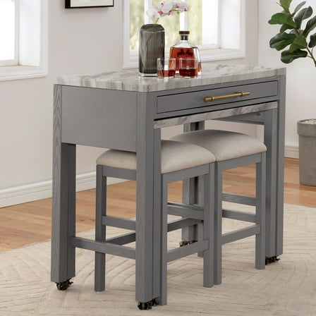 Furniture of America Clara 1-Drawer Wood Light Gray Nested Counter Height Dining Table with Wheels