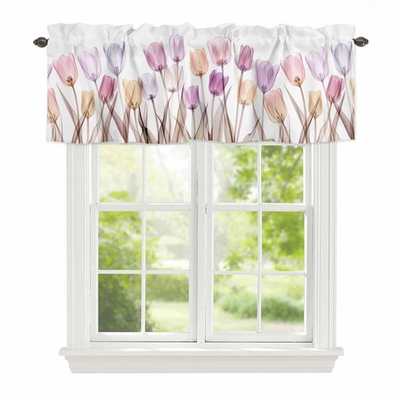 Valance Curtains for Windows Watercolor Simple Style Tulip Kitchen Curtians Window Treatment Flower Floral Topper Curtain Rod Pocket Valances for Kitchen Bathroom Living Room 42x12in