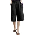 thumbnail image 2 of Endives Womens Cotton Linen Short Slim Solid Color Linen Pant Women Elastic Waist Short Pants Black, 2 of 4