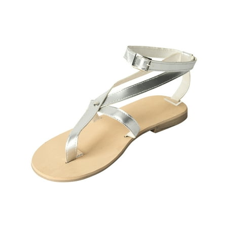 

Cglfd Women S Casual Vacation Flat Beach Flip Flops Cross Roman Buckle Sandals