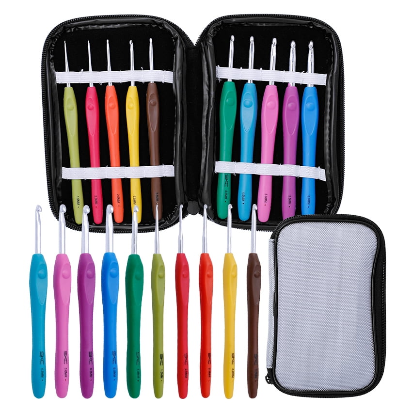 10 Sizes Premium Aluminum Knitting Crochet Hook Set with Case, Handle Knitting Crochet Needles with Distinguishable Color Stitches Craft Crochets Hook Sewing Tools, EJ-2017