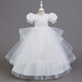 thumbnail image 4 of HJYCHN Dresses for Girls Short Puff Sleeve Long Formal Dress with Embroidered Bodice and Ribbon for Girls' Dresses 4-5 Years, 4 of 9