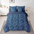 thumbnail image 3 of Feelyou Fashion Branches Plant Twin Bedding Sets 7-Piece for Teen, Navy Leaf Botabical Bedding Comforter Set, Stripes Abstract Reversible Sheet Sets, Super Cozy Room Decor, 3 of 9