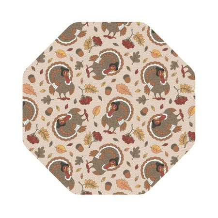 

Pofeuu Cute Autumn Turkey Print Leather Coasters Set of 6 Round Cups Mugs Mat Pad for Home Kitchen Heat Resistant Drink Coasters Octagon