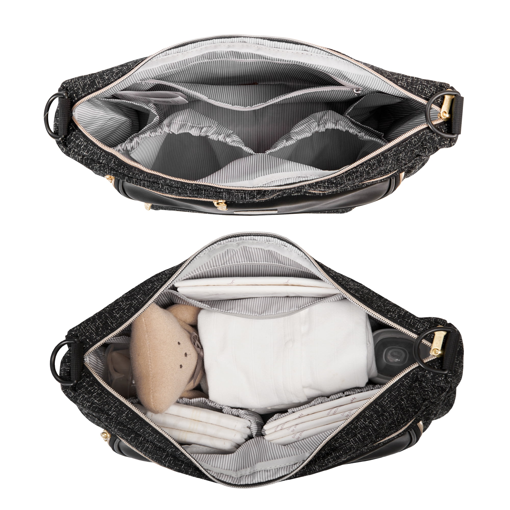 Sunveno Tweed Luxe Stroller Organizer Crossbody Bag Diaper Bag Travel Bag, Black