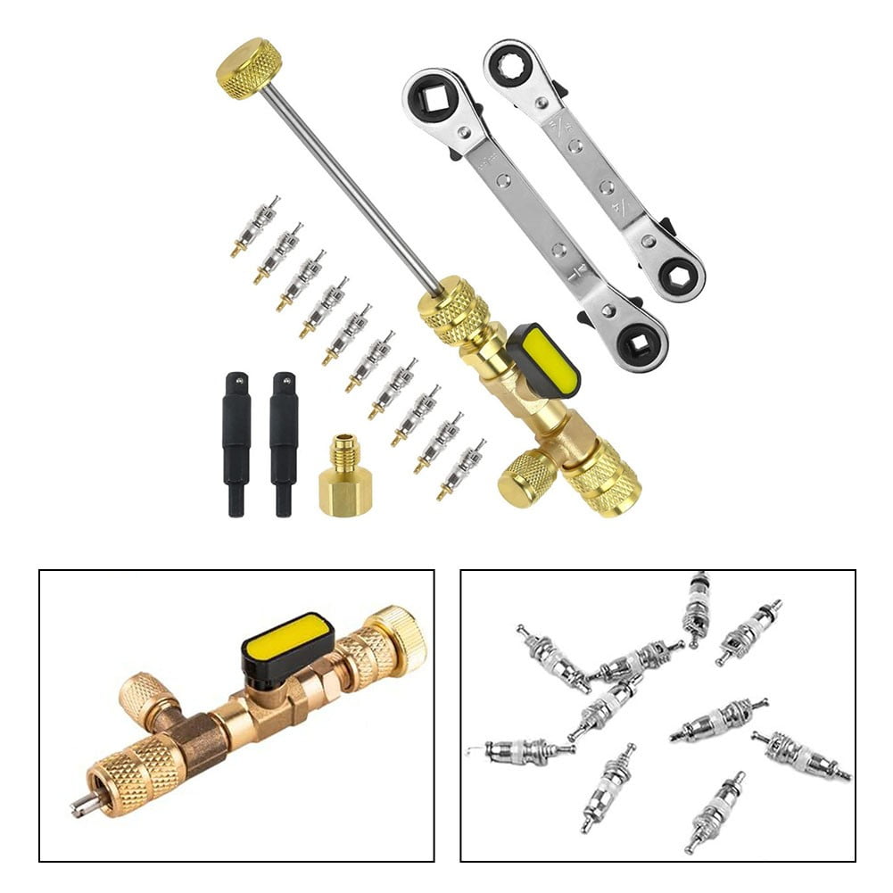 Valve Core Remover Installer Tool HVAC Service Wrench Set with Hex Bit Adapters