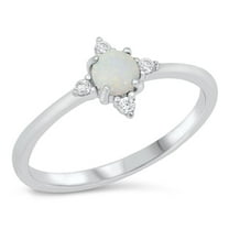 CHOOSE YOUR COLOR White CZ White Simulated Opal Lucky Star Ring .925 Sterling Silver Band Female Size 10