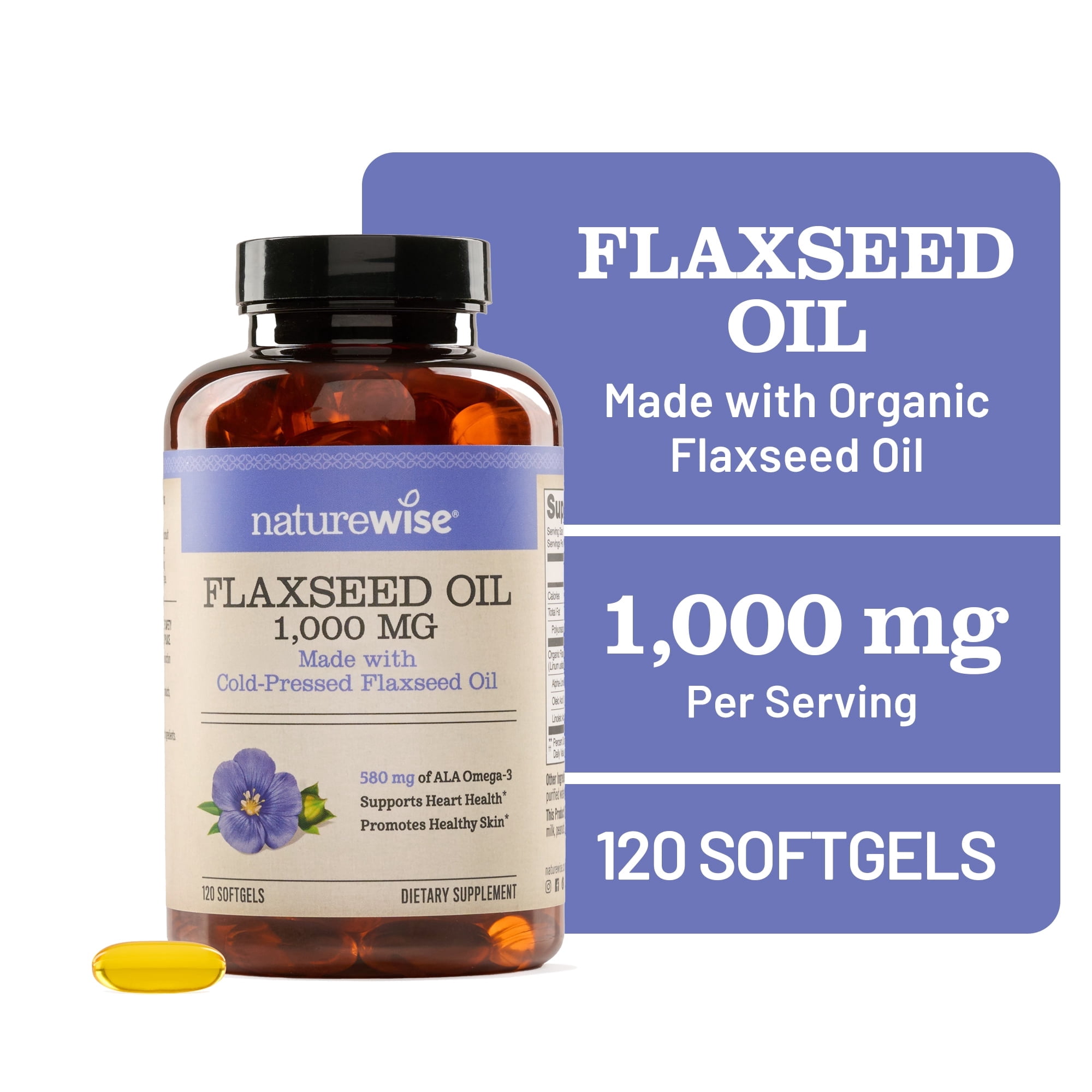 NatureWise Flaxseed Oil 1000mg - Organic, Cold Pressed - 120 Softgels[120-Day Supply]