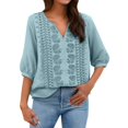 thumbnail image 2 of Embroidered Tops for Women Cotton Linen 3/4 Sleeve Summer V Neck Boho Peasant Gauze Blouses Dressy Casual Bohemian Shirts Blue S, 2 of 6