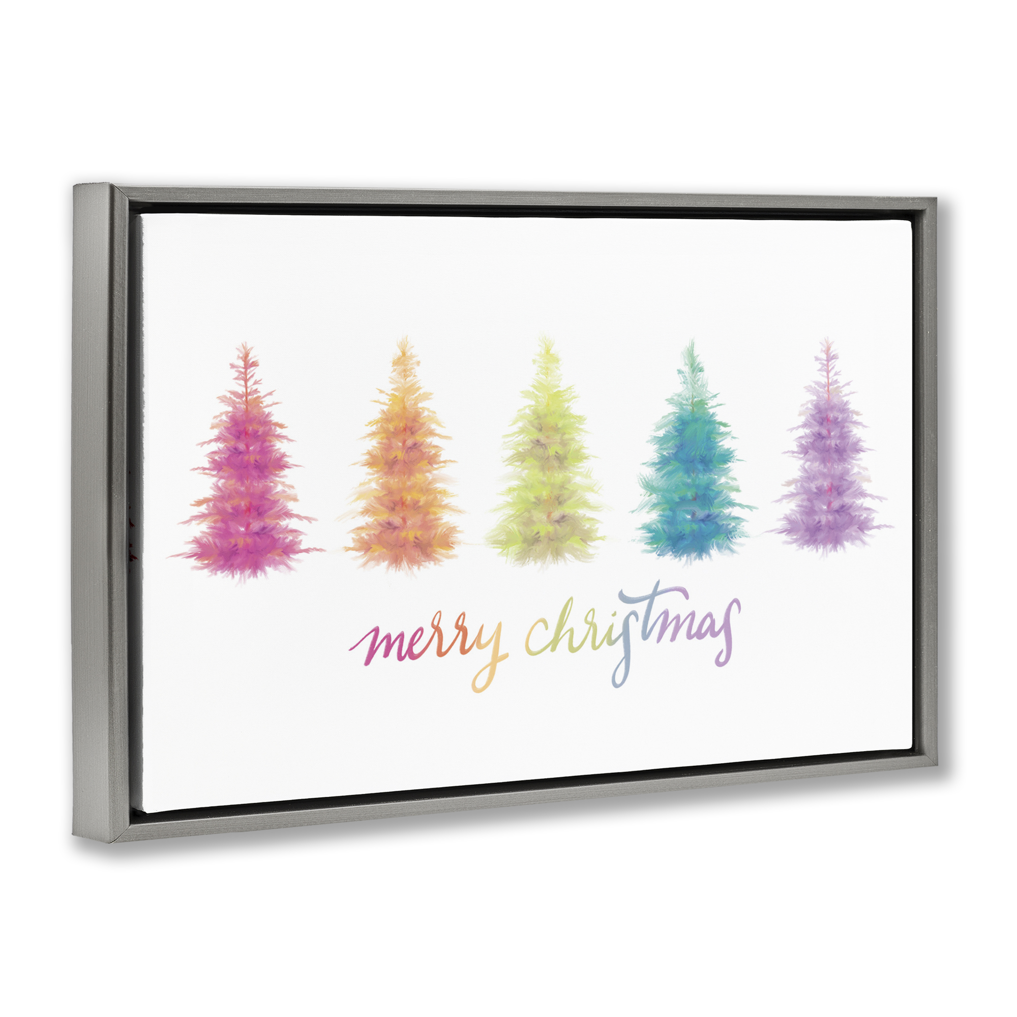 Stupell Industries Rainbow Christmas Trees Holiday Painting Gray Floater Framed Art Print Wall Art, 25 x 17