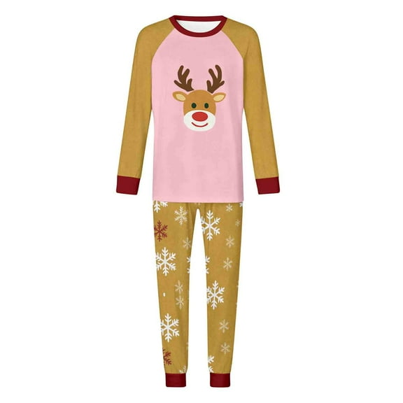 successthop Christmas Pajamas Couples Plus Size Deer Long Sleeve Crewneck Pullover Top and Pants Nightwear with Pockets