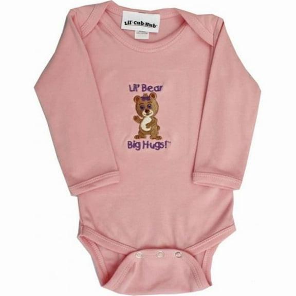 Lil Cub Hub 5CLSOGBP-612 Pink Long Sleeve One Piece - Girl Bear- 6-12 months