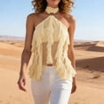 thumbnail image 3 of Wo-Fusoul Top for Women, Neck Sleeveless Ruffle Sheer Mesh Solid Color, Halter Vest, 3 of 4