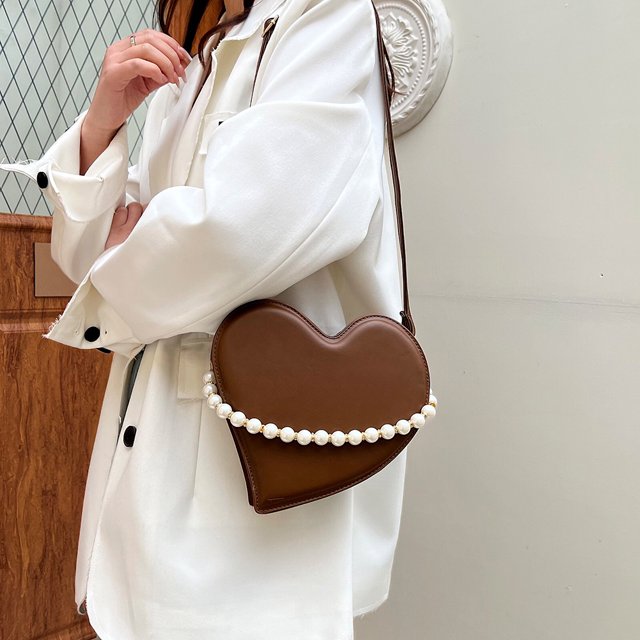 Bolsa Moda mujer bolso de hombro Vintage PU cuero niñas amor corazón perla bolsos Tmvgtek Para estrenar