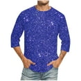 thumbnail image 1 of Camisas de Lino para Hombres Impresión Cuello Redondo Casual 3/4 Manga Blusa, Mezcla de Lino de Algodón para Primavera Verano Ocio Y Tops Diarios, 1 of 9