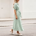 thumbnail image 6 of Ayolanni Short Sleeve Women Summer Dresses Plaid V Neck A-Line Maxi Dress Birthday Elegant Party Belted Long Dress with Puff Sleeve Green XL, 6 of 7