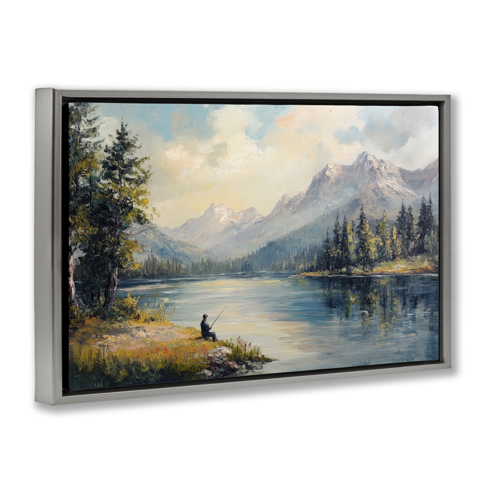 Stupell Industries Secret Fishing Spot Gray Framed Floater Canvas Wall Art, design by Petal Prints Design