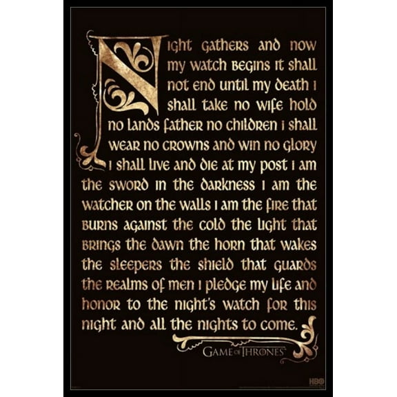 Game of Thrones - Night's Watch Oath Laminated & Framed Poster (24 x 36)