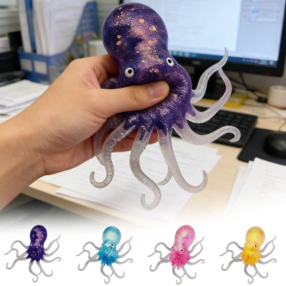 Sktrjpolfis Glitter Octopus Squeeze Toys, Flexible Squishy Balls, Cute Sea Animals Desktop Ornament