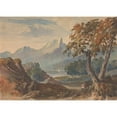 thumbnail image 2 of Thomas Sully 18x14 Gold Ornate Wood Frame and Double Matted Museum Art Print Titled - Landscape with Mountains, Lake Castle, Seated Figure in Foreground (1834), 2 of 4