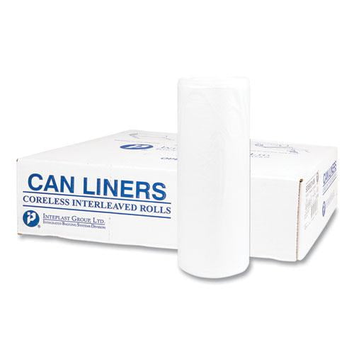 Inteplast High-Density Commercial Can Liners, 55 gal, 14 mic, 36" x 60", Clear, Interleaved Roll, 25 Bags/Roll, 8 Rolls/Carton