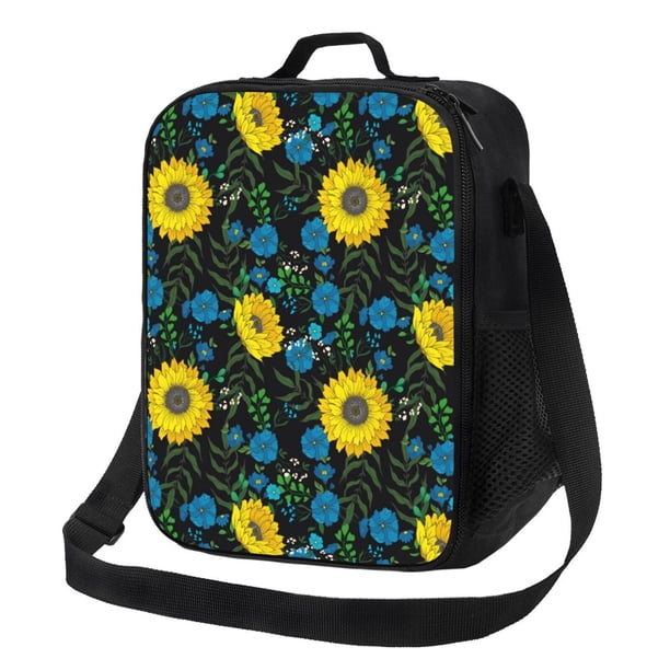 Balery Sunflowers And Blue Flower Caja de Almuerzo y Bolsa de Almuerzo para Hombres y Mujeres, Bolsa de Almuerzo Reutilizable con Gran Capacidad, Bolsa de Almuerzo Aislada