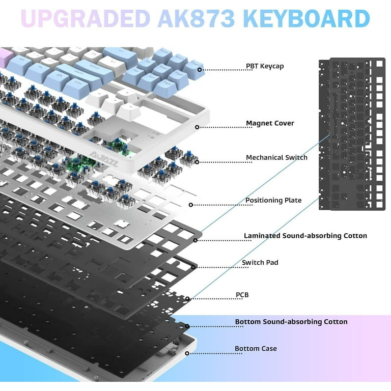 Ajazz AK873 Wired Hot Swappable Mechanical Keyboard, Coiled Cable