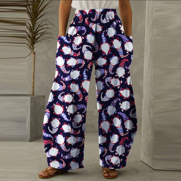 Puntoco Pantalones sueltos casuales vintage con estampado navideño para mujer Pantalones de pierna ancha casuales Pantalones Puntoco Puntoco-7403