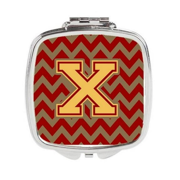 Letter X Chevron Garnet & Gold Compact Mirror