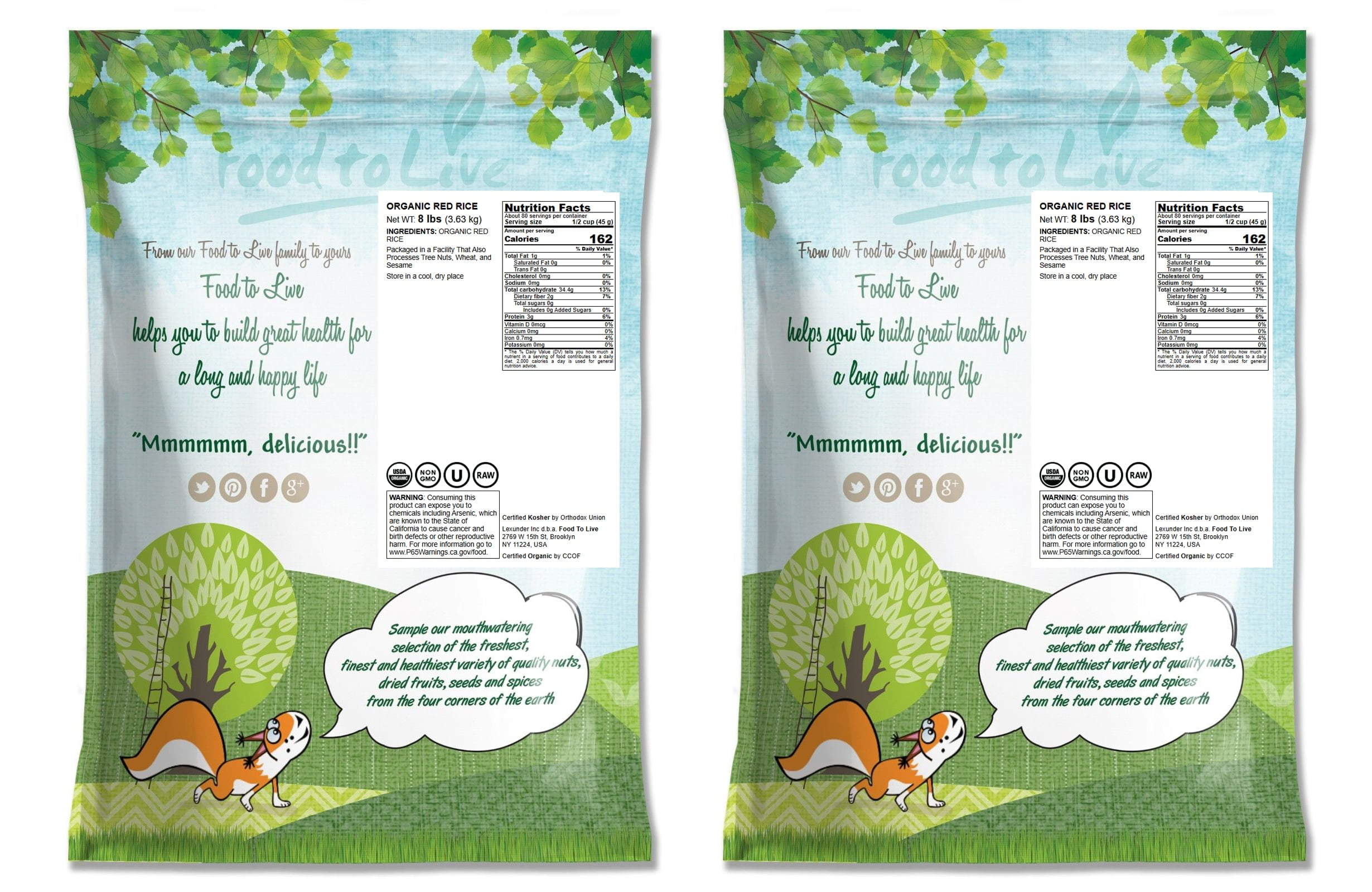 Organic Red Rice, 16 Pounds — Non-GMO, Raw, Vegan, Kosher — by Food to Live
