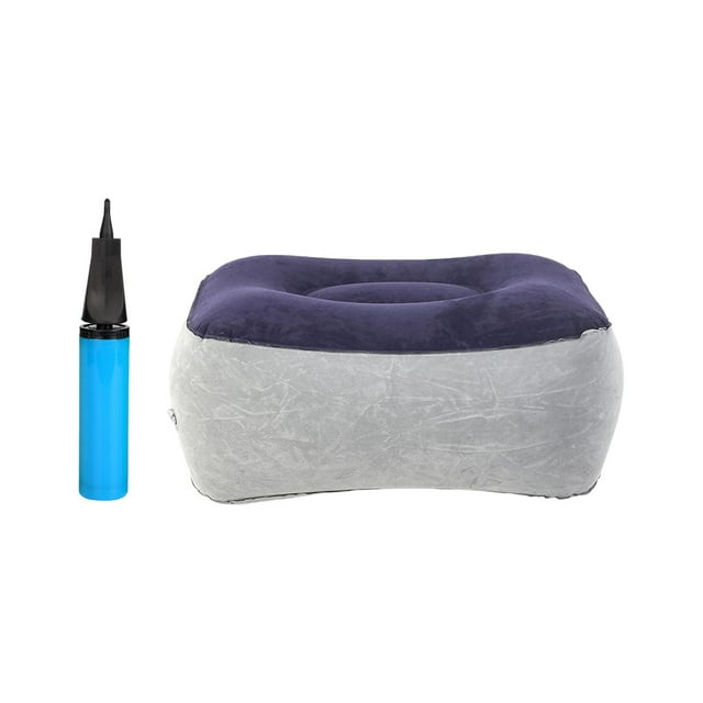 Milaget Foldable Inflatable Foot Rest with Inflator Comfortable for Office Flights Gray Gray Blue