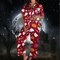 thumbnail image 2 of Gaexia Halloween Fun Print Pajama Set for Women Short Sleeve Long Pants Satin V-Neck Button Down Sleepwear Loungewear Pajama Set, 2 of 5
