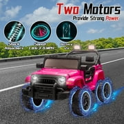 12 Volt Ride on Toys for Toddlers w/Remote Control, Electric Ride on Truck Car w/ Shock Absorption, 3 Speeds, Bluetooth, Lights, Steering Wheel Quick Release (Pink)