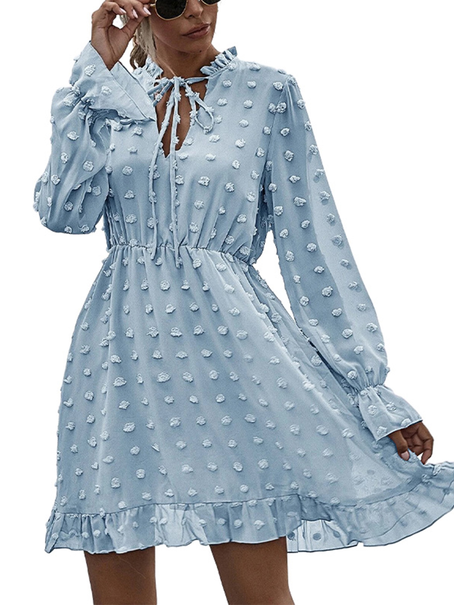 V Neck Swiss Dot Blouse Tunic Dress Pom 