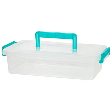 Sos Medium Storage Box - IRIS Medium Modular Latching Box with Blue Handle, Clear