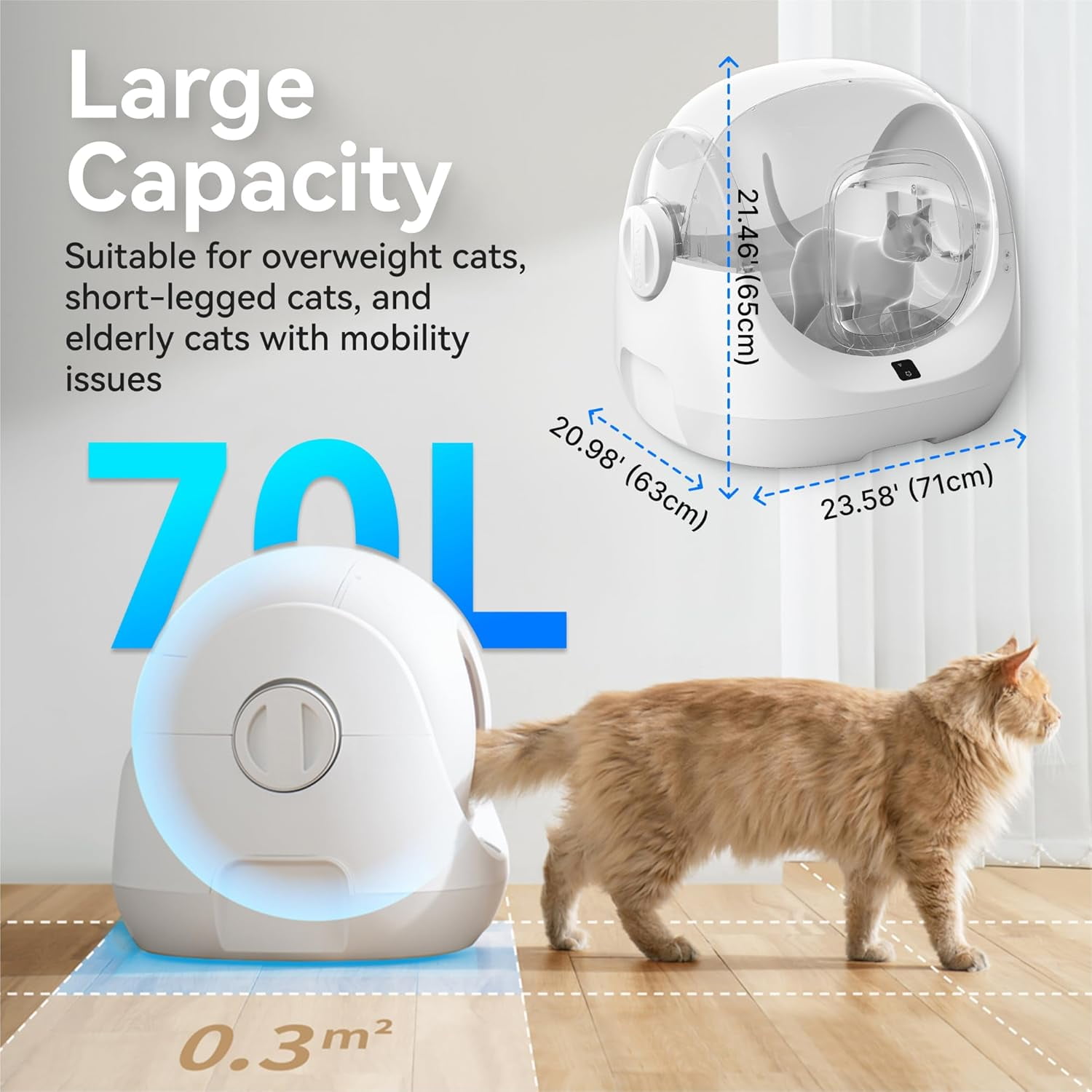 CATLINK 70L Automatic Litter Box for Multiple Cats, Low Entry,for kittens and senior cats, Odor Control(Litter Bags Set)