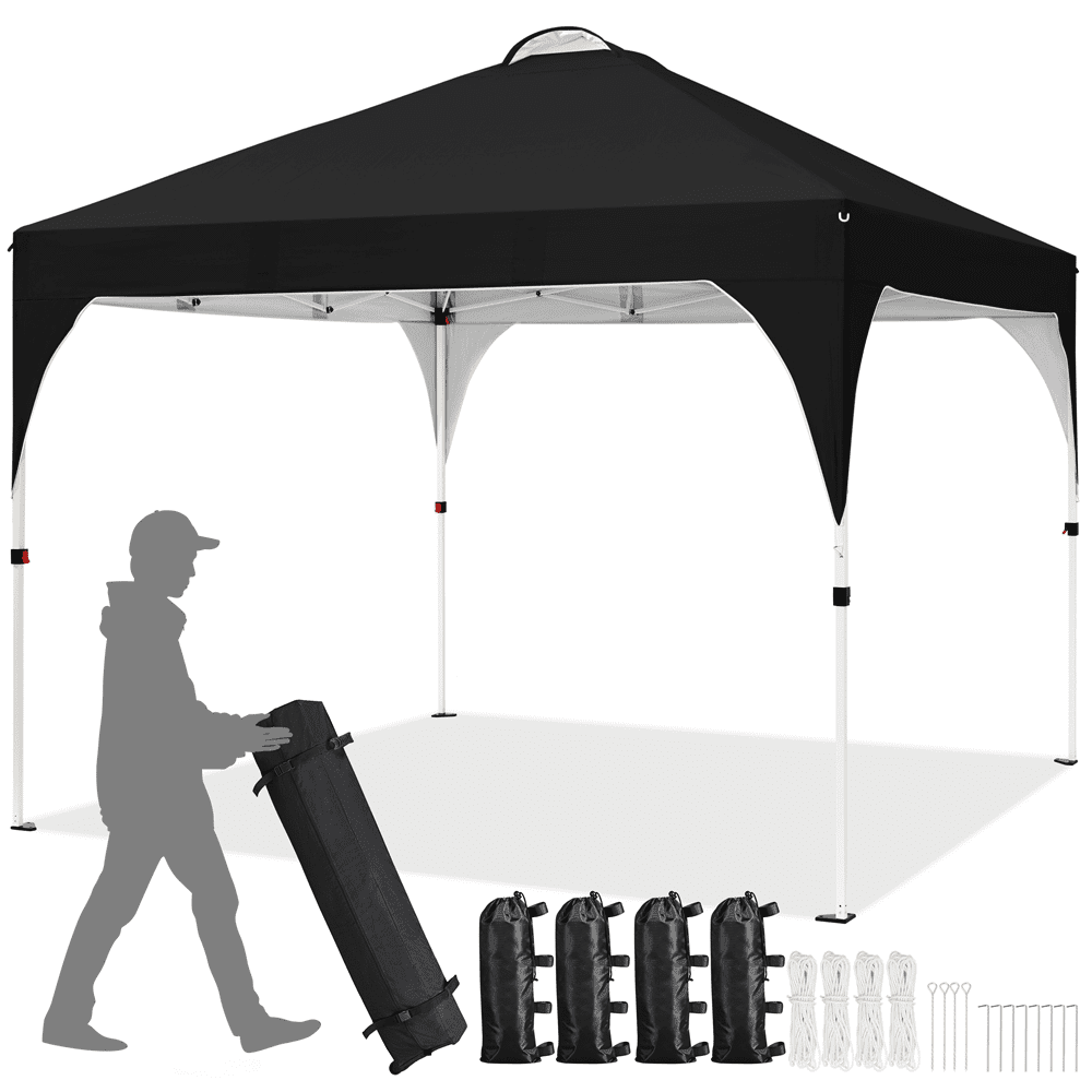 Alden Design Outdoor Canopy Tent with Stakes Ropes Sandbags Wheeled Bag for Patio, Black
