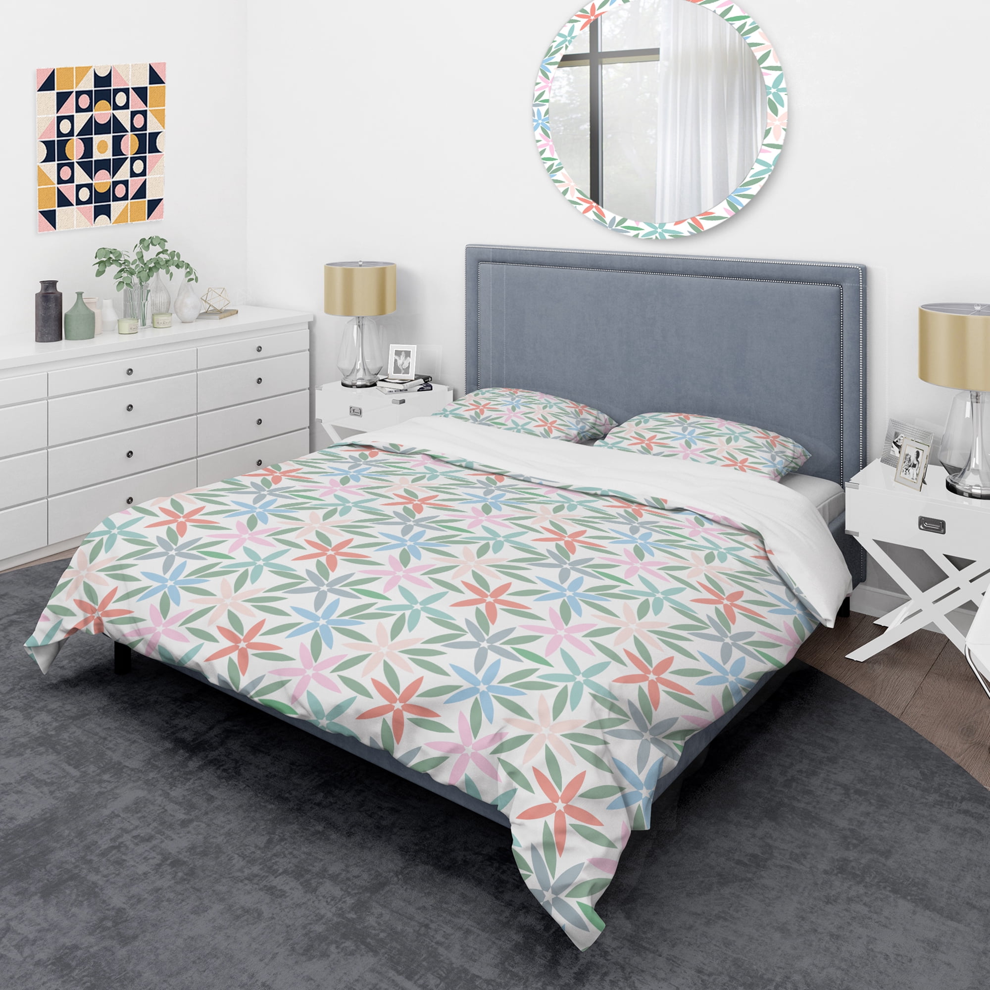 Designart 'Retro Abstract Flower Design III' Mid-Century Modern Duvet Cover Set