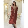 thumbnail image 4 of Womens Elegant Black Kaftan Dress Gold Embroidery V Neck Loose Maxi Gown Beach Resort Evening Party Wear, 4 of 8