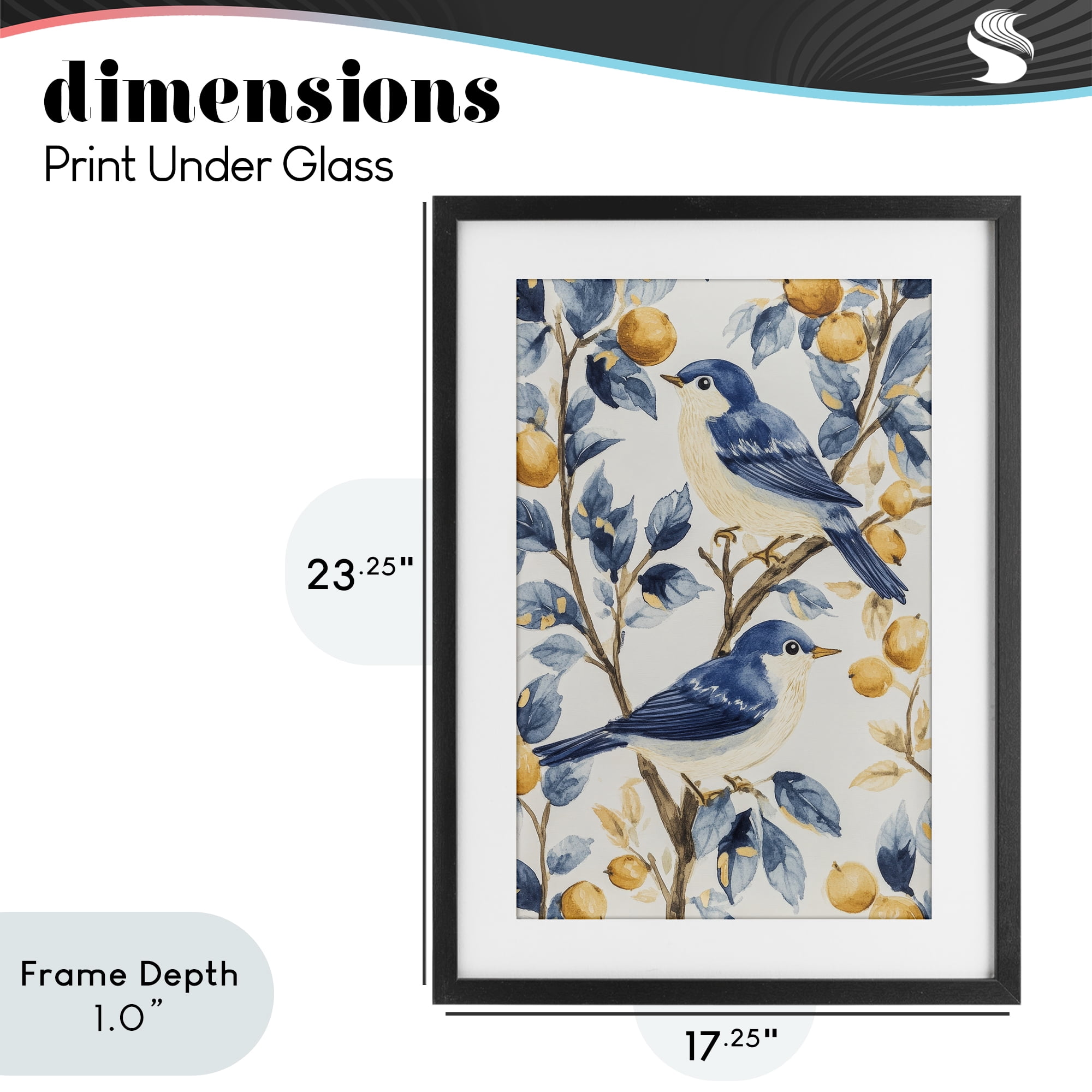 Stupell Industries Sweet Blue Birds on Lemon Branch Black Framed Print Under Glass, design by Petal Prints Design