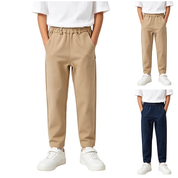 Jinhomg Kids Boys School Uniform Pants Soft Cotton Jogger Pants Elastic Waist Tapered Pant Back to School Stretch Casual Trousers for Boys Size 6-15Y