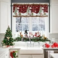 thumbnail image 3 of Winter Snowman Kitchen Window Valance and Tier Set Snowy Christmas Tree 3 Piece Rod Pocket Valances Short Curtain, Snowflake on Black Red Check Windows Treatment Curtains for Bedroom/Cafe/Bathroom, 3 of 5