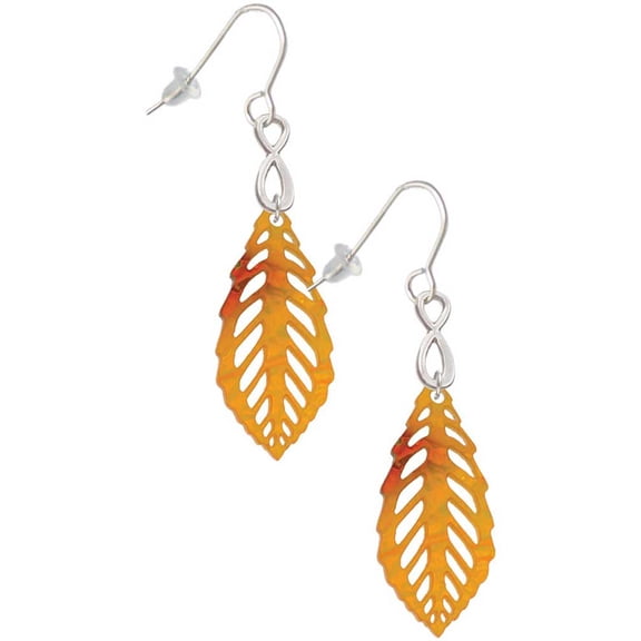 Delight Jewelry Acrylic Medium Leaf Orange Mixed Brown and Yellow Silver tone Infinity French Earrings