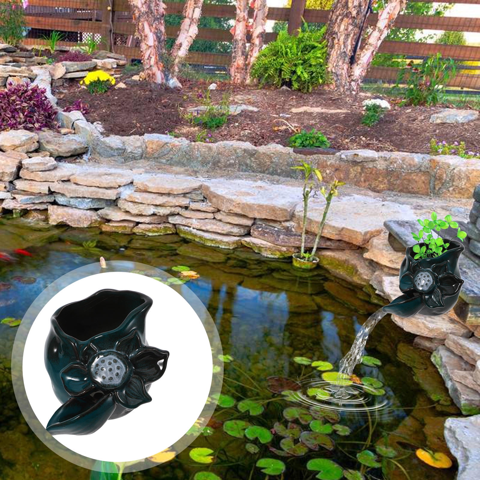 LEORX Outdoor Fountain Decoration 1 Set Decorative Ceramic Waterfall Part Pond Water Feature Accessory Replacement
