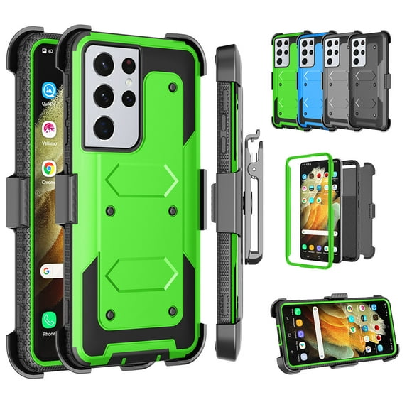 Galaxy S21 Ultra Case Clip Belt Holster, TakFox Shockproof Swivel Defender Heavy Duty Armor Protective Hard Cases With Kickstand Protector Rugged Cover Shell For Samsung Galaxy S21 Ultra - Green