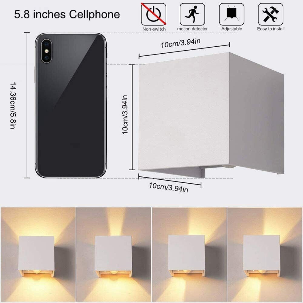 VIVIHEYDAY 12W Motion Sensor LED Wall Lights Square Dimmable Indoor Outdoor Up Down Wall Sconce 1 Pack