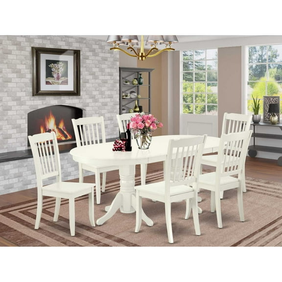 East West Furniture Dining Room Set Linen White, VADA7-LWH-W