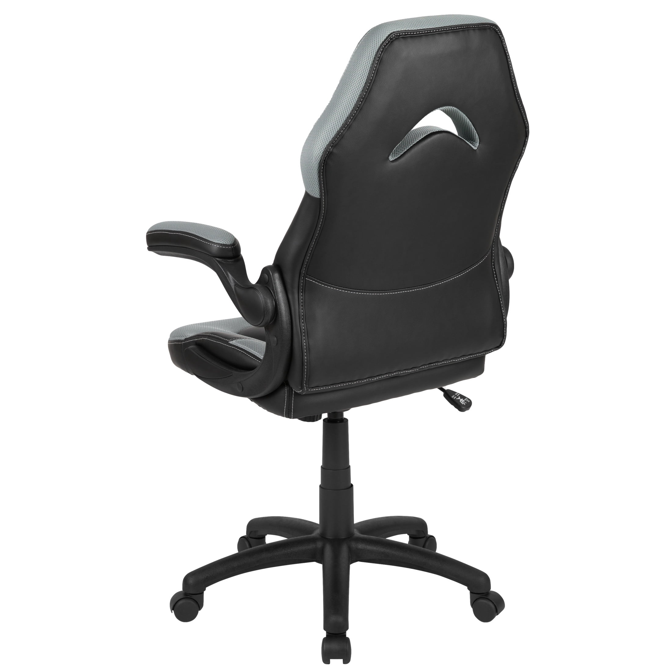 Emma + Oliver Gaming Racing PC Chair with Flip-up Arms, Gray/Black LeatherSoft